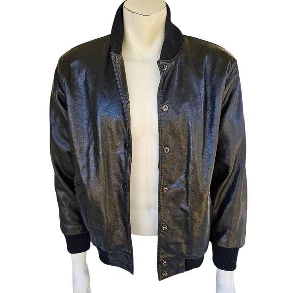Vintage Pia Ricci Leather Bomber Jacket Black Men’s Medium Korea 80s 90s - Picture 2 of 8
